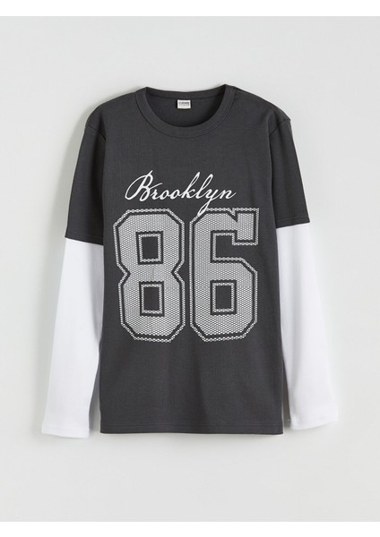 Yeni Sezon Bisiklet Yaka Baskılı Erkek Çocuk Tişört