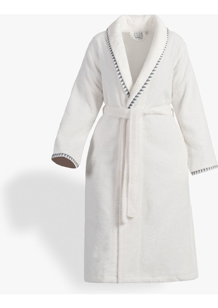 Tria Kadın Bornoz %100 Pamuk Jakarlı Krem-Lacivert