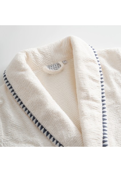 Tria Kadın Bornoz %100 Pamuk Jakarlı Krem-Lacivert fiyatları