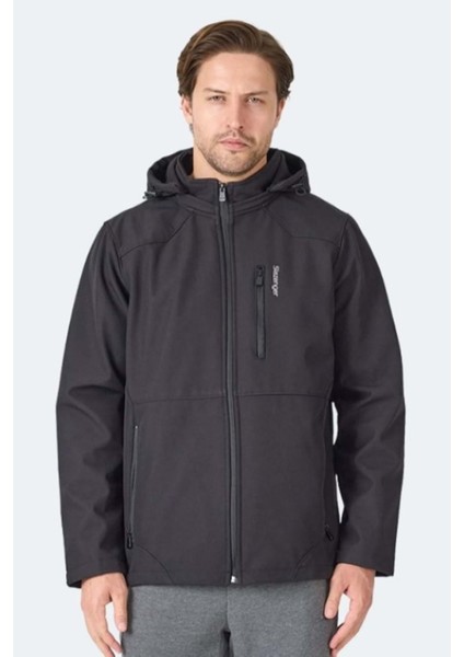 Harmonic Erkek Siyah Softshell Kapüşonlu Fermuarlı Mont - Siyah