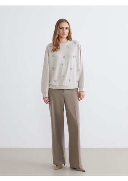 Yeni Sezon Bisiklet Yaka Oversize Taşlı Bluz fiyatları