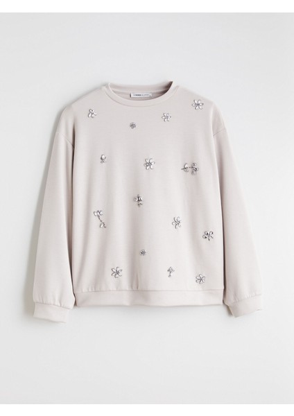 Yeni Sezon Bisiklet Yaka Oversize Taşlı Bluz indirimleri