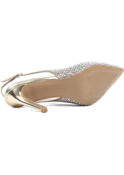 Kadın Altın Taşlı İnce Topuklu Abiye Ayakkabı indirimleri