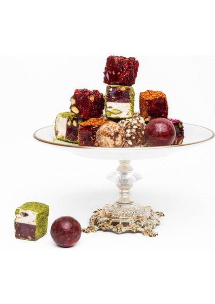 Antep Fıstıklı Spesiyal Lokum Çeşitleri ve Trüf Çikolata Set Sırçalı Medrese Baskılı Mukavva Hediyelik Kutulu