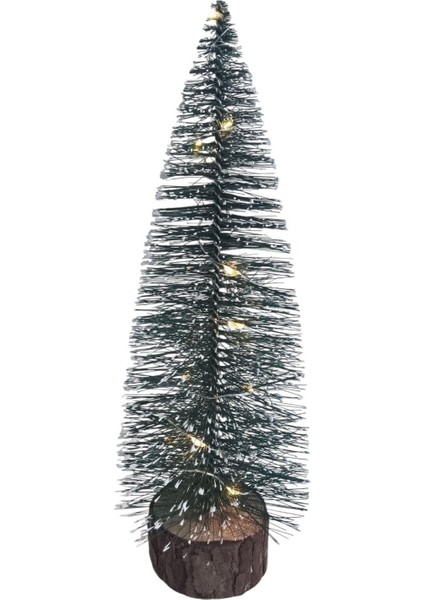Işıklı Yılbaşı Çam Ağacı Masaüstü Ahşap Kütük Üstüne Karlı Ağaç 27CM fiyatları