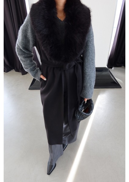 Yakası Kürk Detaylı Uzun Triko Yelek modelleri