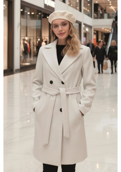 Ekru Kaşe Kadın Kaban