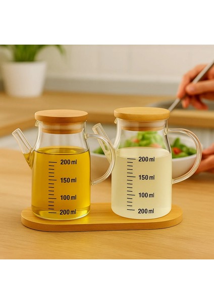 Mini Yağdanlık ve Sosluk Seti, Bambu Stantlı ve Vakumlu Bambu Kapaklı, 2'li 200 ml Salata Seti fiyatları