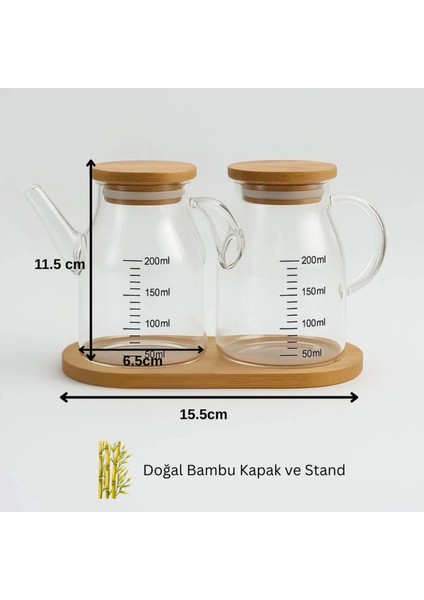 Mini Yağdanlık ve Sosluk Seti, Bambu Stantlı ve Vakumlu Bambu Kapaklı, 2'li 200 ml Salata Seti modelleri
