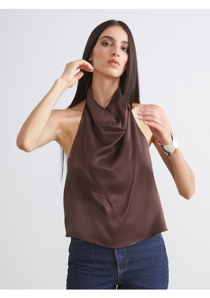 Yeni Sezon Halter Yaka Saten Bluz