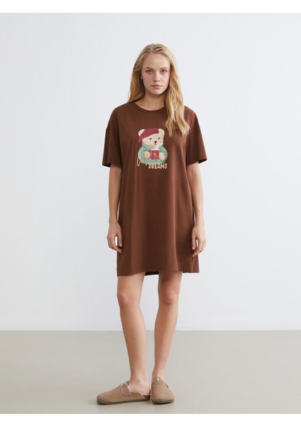 Yeni Sezon Bisiklet Yaka Ayı Baskılı Kadın Gecelik fiyatları