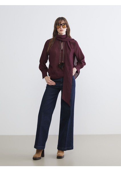 Yeni Sezon Bağlamalı Yaka Dokulu Şifon Bluz indirimleri