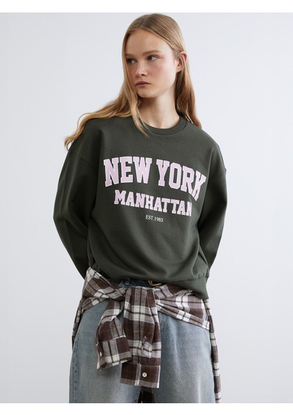 Yeni Sezon New York Baskılı Oversize Kadın Kalın Sweatshirt
