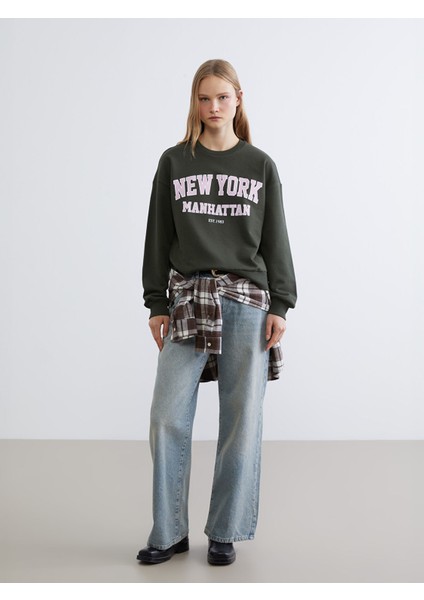 Yeni Sezon New York Baskılı Oversize Kadın Kalın Sweatshirt fiyatları