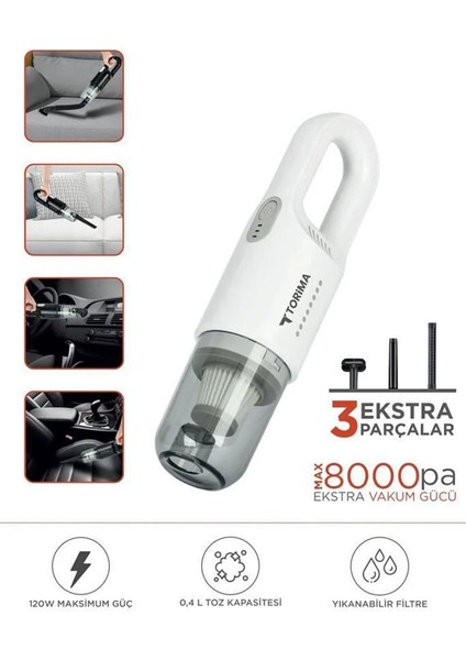 Şarjlı Araç El Süpürgesi El Beyaz A031B