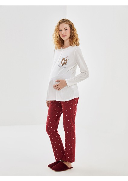 Yeni Sezon Bisiklet Yaka Baskılı Kadın Pijama Takımı