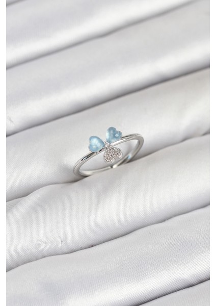 Pirinç Gümüş Renk Yonca Model Kadın Yüzük