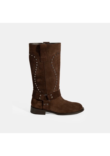 Kadın Kahve Zımba Detaylı Süet Deri Çizme fiyatları