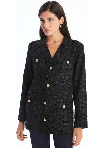 Yeni Sezon V Yaka Kadın Tüvit Ceket