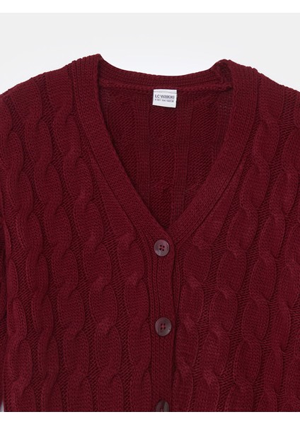 Yeni Sezon V Yaka Saç Örgüsü Desenli Kız Çocuk Triko Hırka modelleri