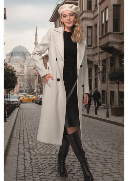 Ekru Kaşe Kadın Kaban modelleri