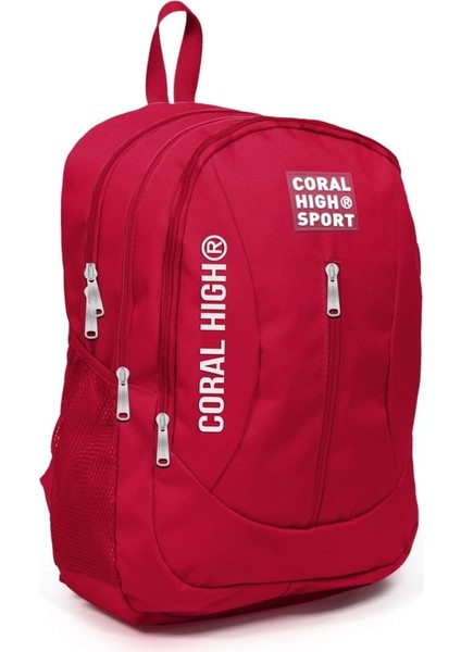 Sport Kırmızı Okul ve Günlük Sırt Çantası - Dört Gözlü - USB ve Aux Soketli