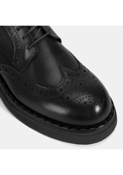 Erkek Siyah Bağcıklı Deri Klasik Ayakkabı