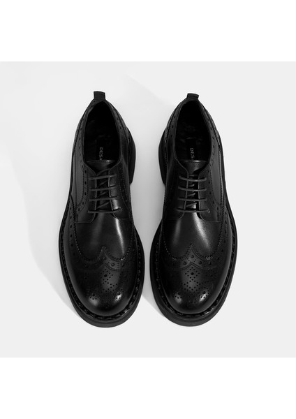 Erkek Siyah Bağcıklı Deri Klasik Ayakkabı