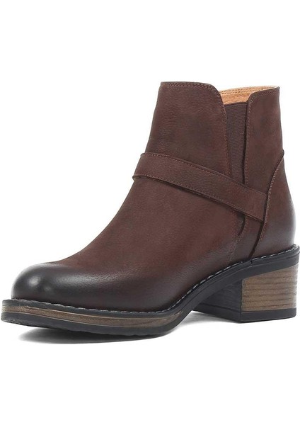 Kadın Kahverengi Tokalı Kalın Topuklu Nubuk Deri Bot modelleri