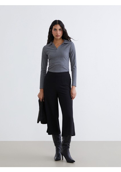 Yeni Sezon Beli Fermuarlı Geniş Paça Kadın Pantolon