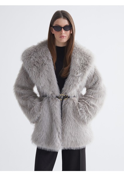 Yeni Sezon Şal Yaka Oversize Kadın Kürk Kaban