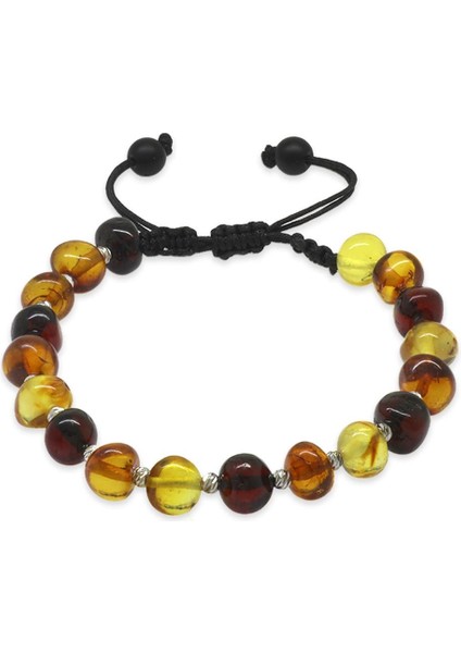 Makrome Örgülü Dorika Detaylı Multicolor Natural Form Doğal Damla Kehribar Erkek Bileklik