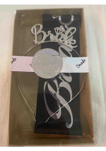 Bride Taç Kuşak Set Siyah Gümüş