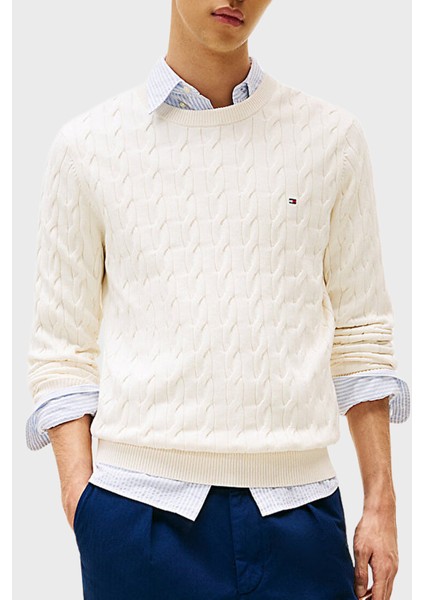 Pamuklu Relaxed Fit Örgülü Bisiklet Yaka Kazak Erkek Kazak MW0MW33132 Z00