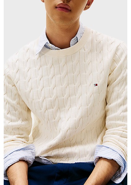 Pamuklu Relaxed Fit Örgülü Bisiklet Yaka Kazak Erkek Kazak MW0MW33132 Z00 fiyatları