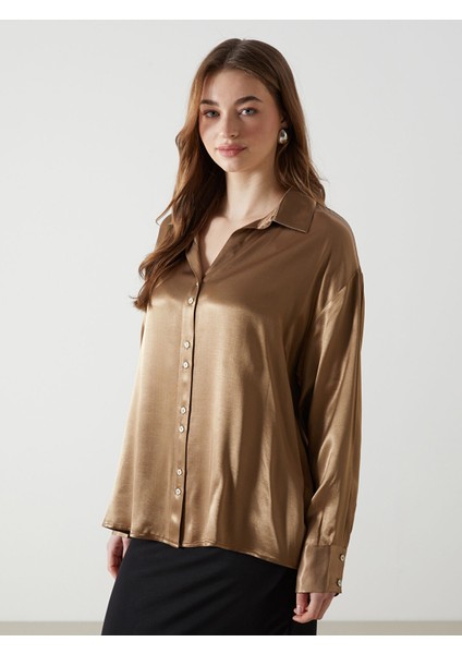 Yeni Sezon Oversize Saten Kadın Gömlek