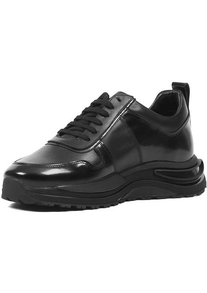 Erkek Siyah Bağcıklı Kalın Tabanlı Deri Sneaker fiyatları
