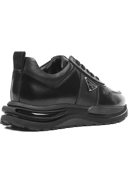Erkek Siyah Bağcıklı Kalın Tabanlı Deri Sneaker fırsatları