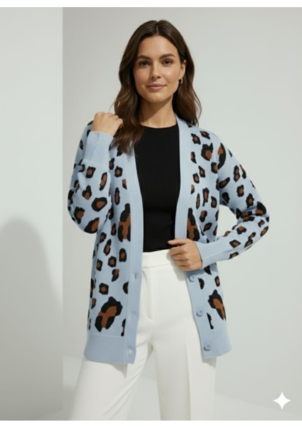 Mavi Leopar triko kadın Hırka