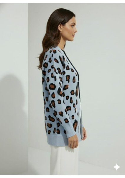 Mavi Leopar triko kadın Hırka modelleri