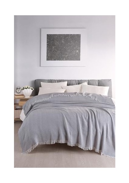 Organik Pamuklu Koltuk Örtüsü Desenli 200X230 cm Kanepe Çekyat Bezi Gri modelleri