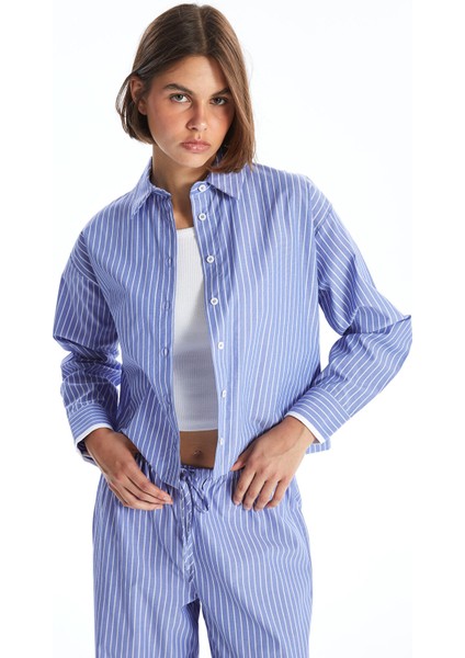 Yeni Sezon Çizgili Poplin Kadın Gömlek