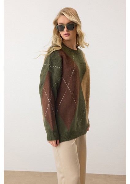 Baklava Desenli Yeşil Triko Kazak fiyatları