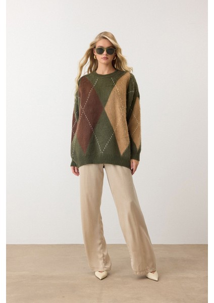 Baklava Desenli Yeşil Triko Kazak fırsatları