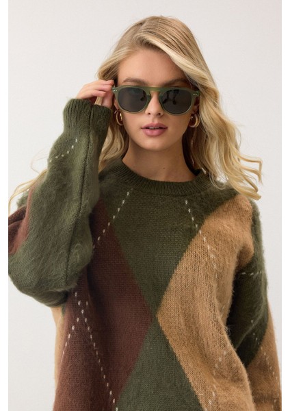 Baklava Desenli Yeşil Triko Kazak indirimleri