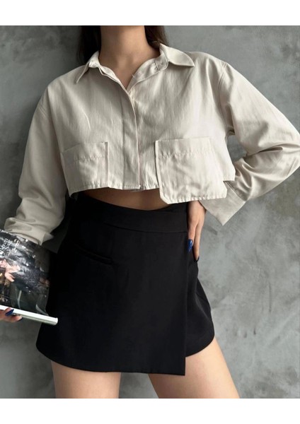 Yzlal Poplin Crop Gömlek Bej S3060 (Beden: 36) modelleri