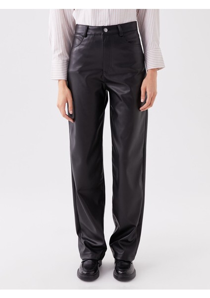 Yeni Sezon Normal Bel Dar Fit Düz Deri Görünümlü Kadın Pantolon modelleri