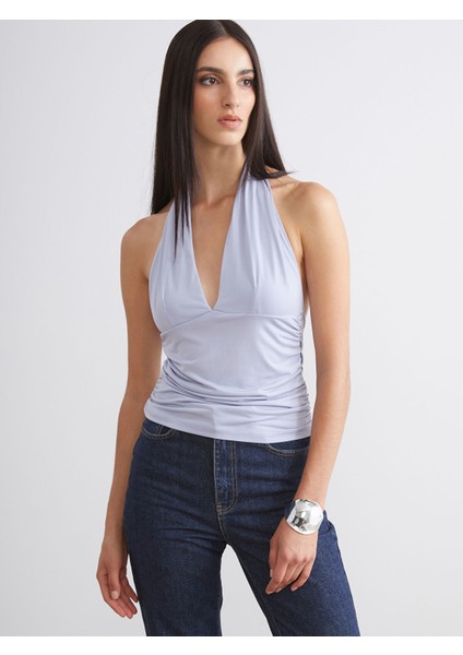 Yeni Sezon Halter Yaka Büzgülü Bluz