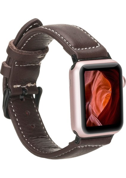 Apple Watch Uyumlu Deri Kordon 42-44-45MM Nm1-As3 Kahve