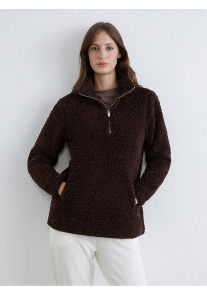 Yeni Sezon Dik Yaka Kadın Pelüş Sweatshirt